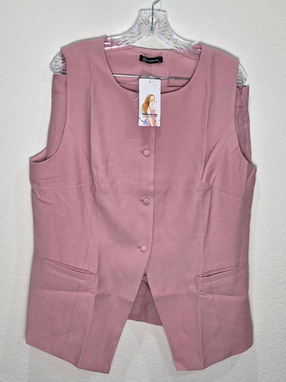 PRETTYGARDEN Pink 2-Piece Vest Shorts Set Blazer Waistcoat High Waist NWT XL
